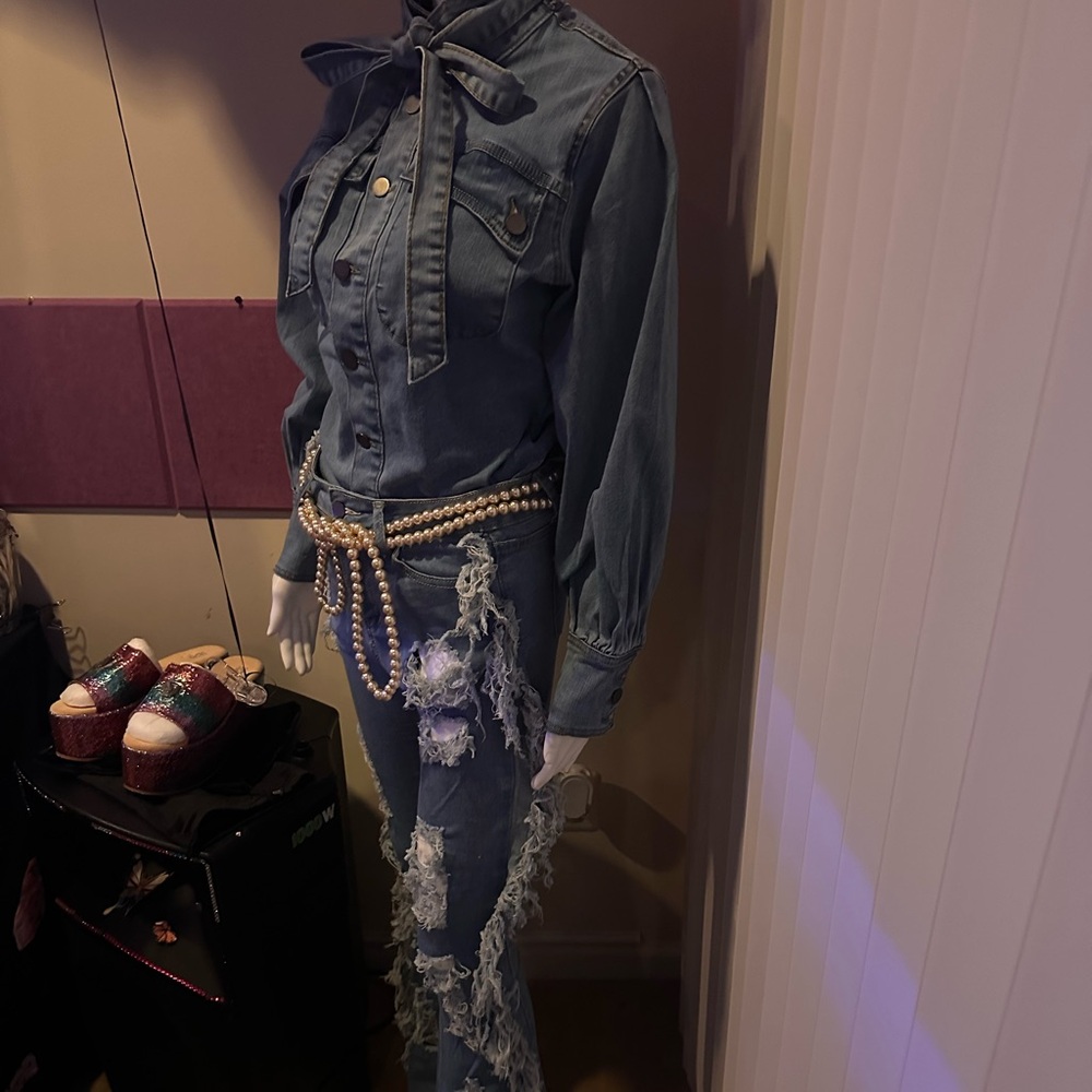 Jean Shirt and Ripped Flare Jeans
